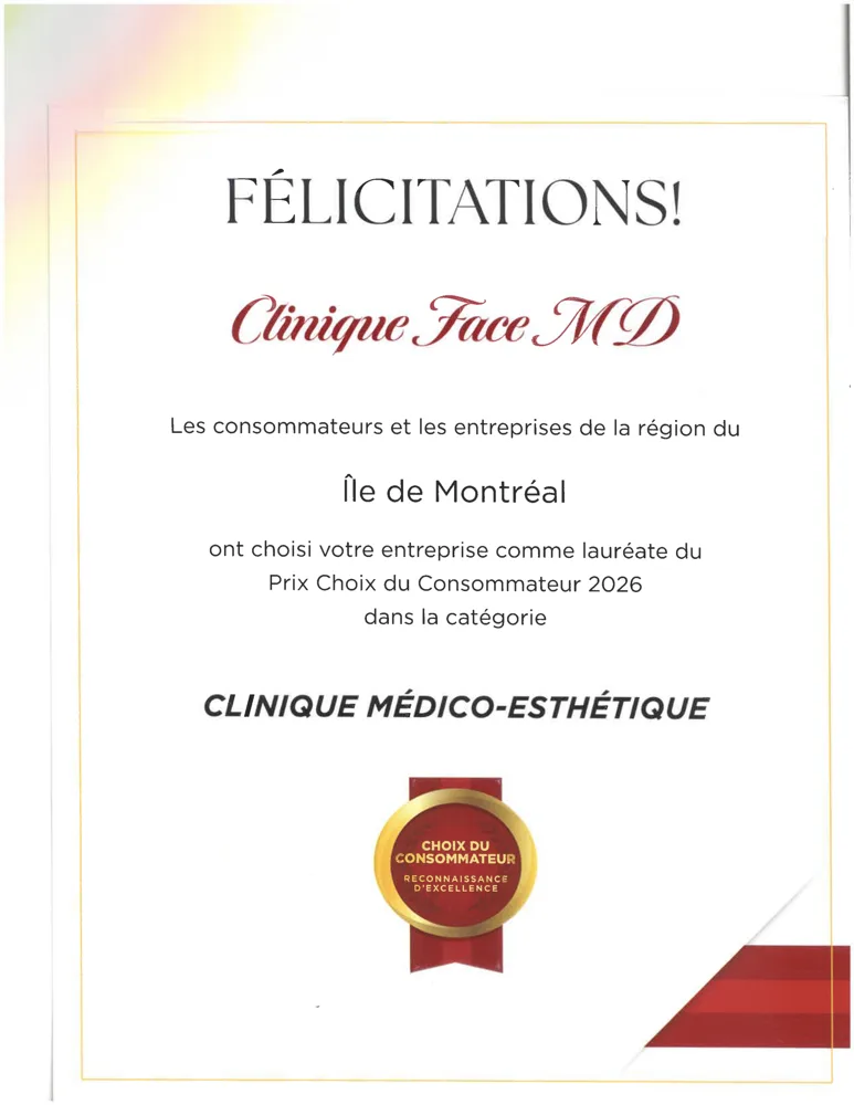 Certificat : Prix Choix du Consommateur 2026 · Clinique médico-esthétique