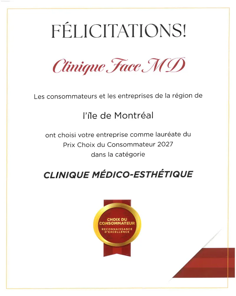 Certificat : Prix Choix du Consommateur 2027 · Clinique médico-esthétique